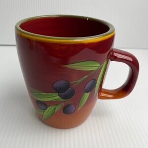 Laurie Gates Sonora Olive Branch Mug Red Orange Green Dishwasher Microwave Safe